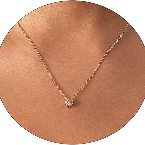 Simple Dainty Circle Gold Dot Pendant Charm Necklace Gold Plated Adjustable Gift - Picture 6 of 8
